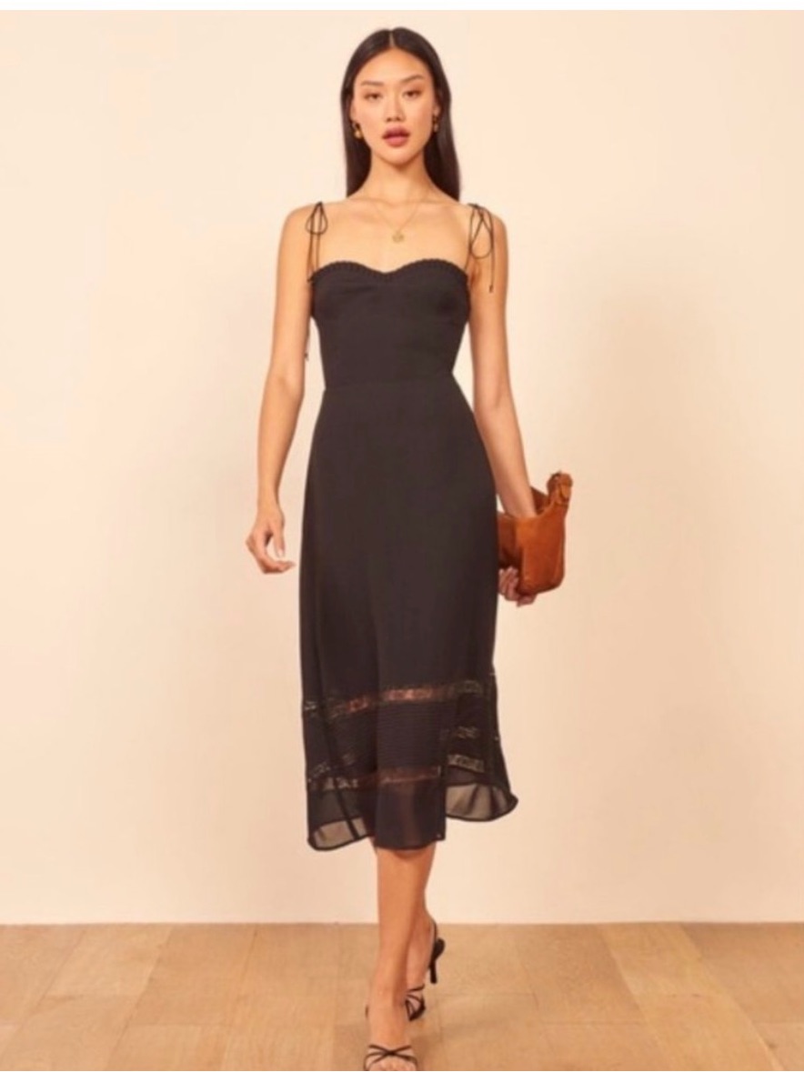 Reformation Ronan Dress Black Size 12 Strappy Sleeveless Midi